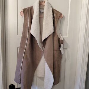 BNWT NORDSTROM RACK Shearling Long Vest Faux Fur Tan/Ivory- XXL